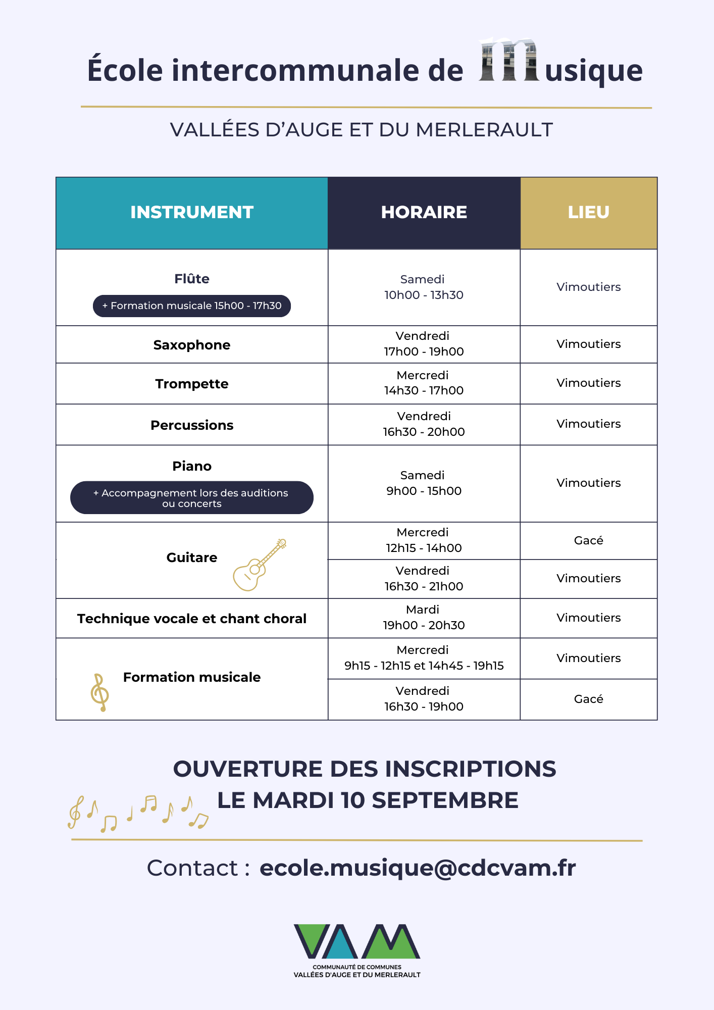 planning école de musique